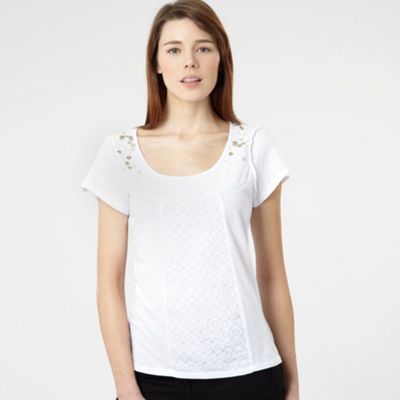 White embroidered button t-shirt