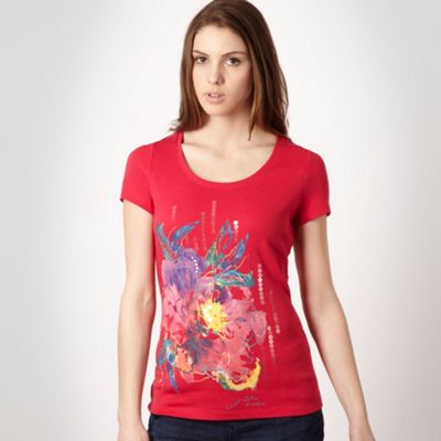 Pink tropical flower printed t-shirt