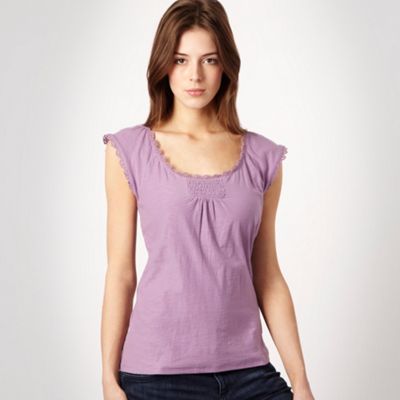 Rocha.John Rocha Lilac organic cotton lace trimmed t-shirt