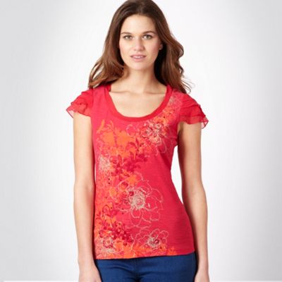 Pink sketched floral motif t-shirt