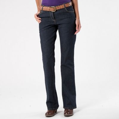 Dark blue belted bootcut jeans
