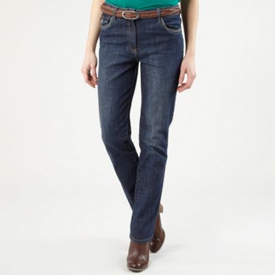 Blue plaited belt straight leg jeans