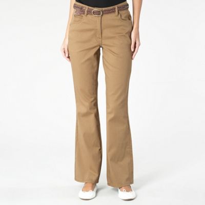 Brown belted bootcut jeans