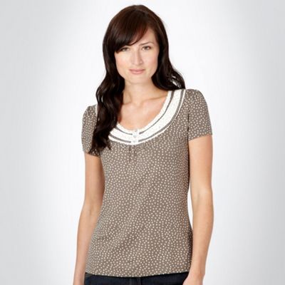 Rocha.John Rocha Taupe mixed spot scoop t-shirt