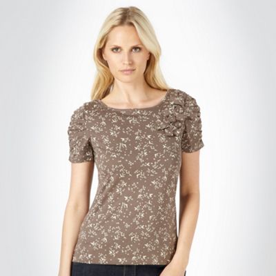 Rocha.John Rocha Taupe applique flower bird t-shirt