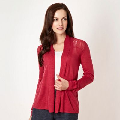 Designer dark pink linen blend cardigan                                                                                         