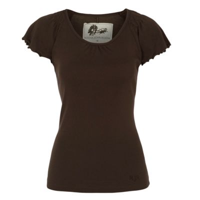 Chocolate petite frill sleeve t-shirt