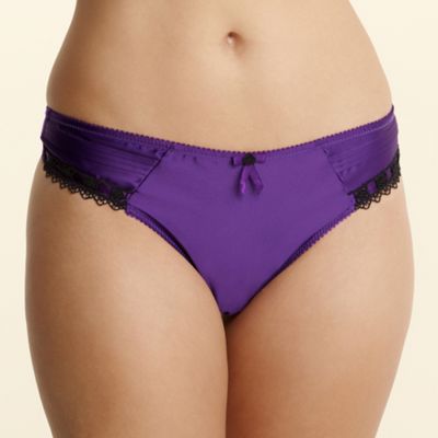 Purple satin lace trimmed thong