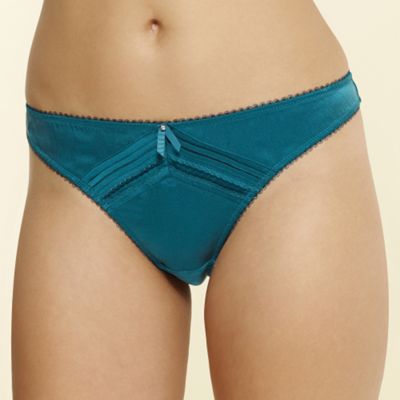 Dark green silk pleat detail thong