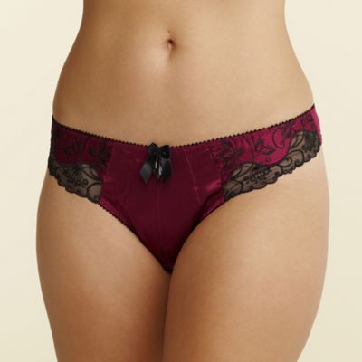 Wine Amelia silk embroidered thong