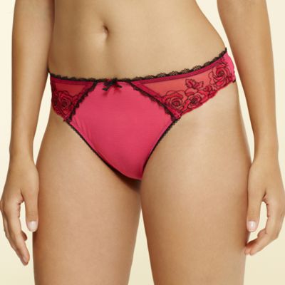Pink Rosie embroidered thong