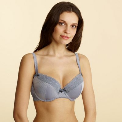 Gorgeous Grey spot jacquard and lace balcony bra