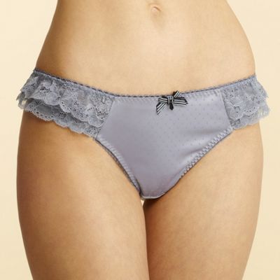 Grey spot jacquard and lace thong