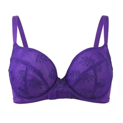 Purple embroidered leaf plunge bra                                                                                              