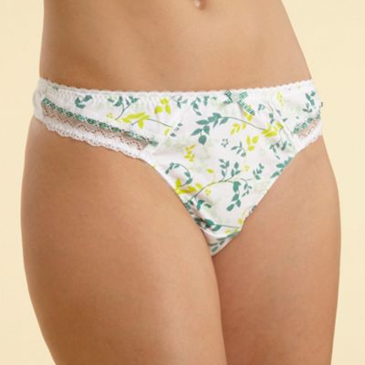 White floral print thong