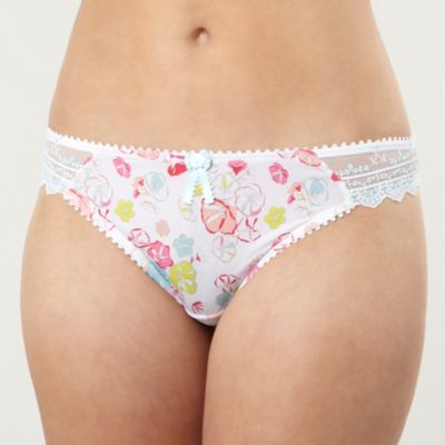 White floral print thong