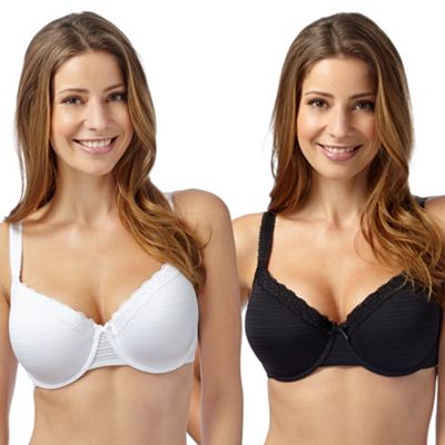 Pack of two black and white striped t-shirt bras