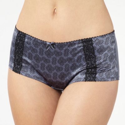 Dark grey floral print satin shorts
