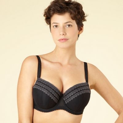 Black embroidered balcony bra