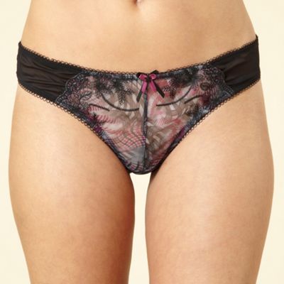 Black and pink floral print thong