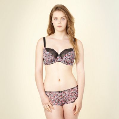 Black floral embroidered D-H non-padded bra                                                                                     