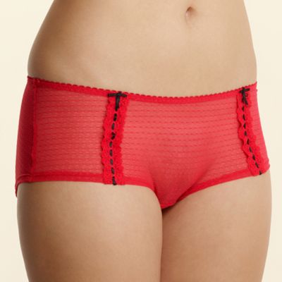 Red lace and ribbon detail mesh shorts