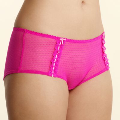 Dark pink lace and ribbon detail mesh shorts