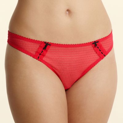 Red lace and ribbon detail mesh thong