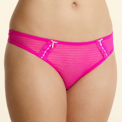 Dark pink lace detail mesh thong