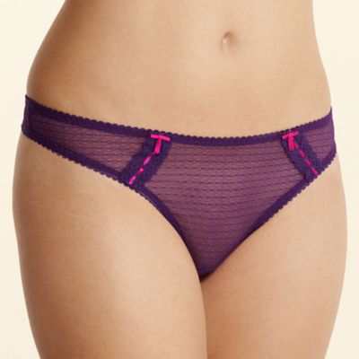 Purple lace and ribbon detail mesh thong