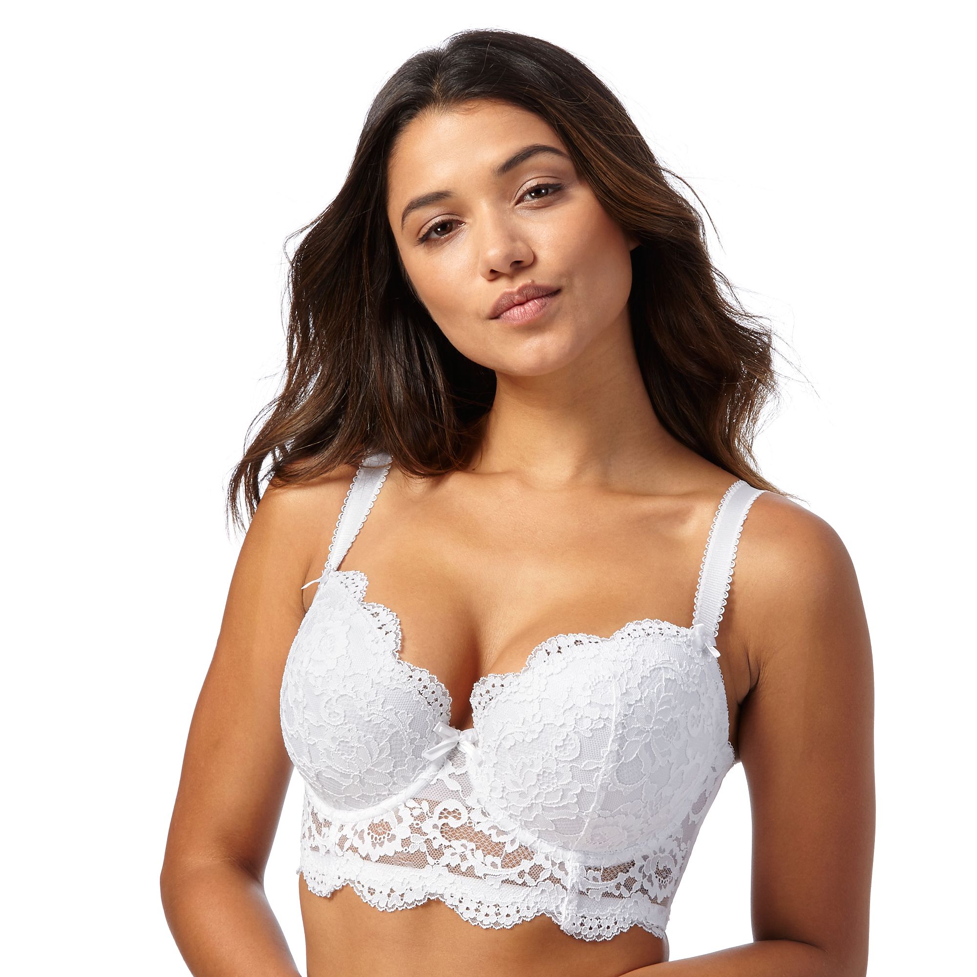 Dd+ Womens White Lace Longline Balcony Bra From Debenhams eBay