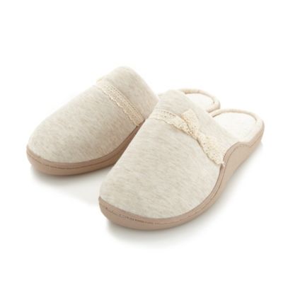 Cream lace trimmed mule slippers                                                                                                