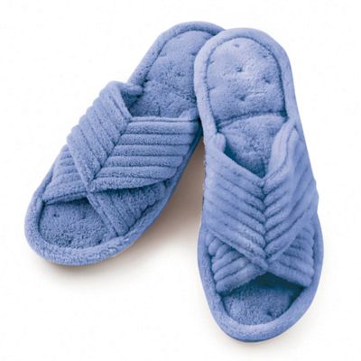 Lilac ribbed cross front slippers