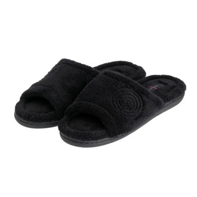 Black towelling open toe slippers