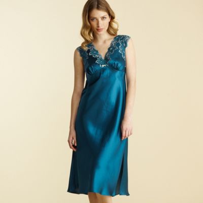 Green lace trim satin nightdress