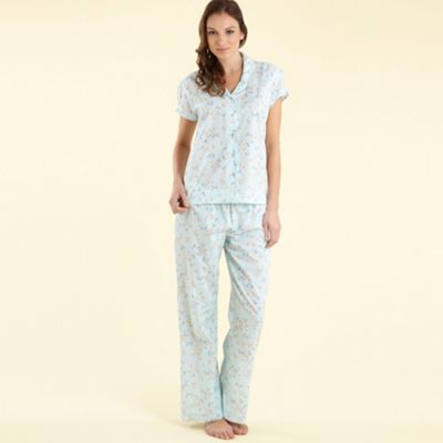 Aqua floral print woven pyjama set