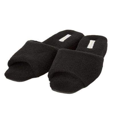 Black open toe wedge slippers