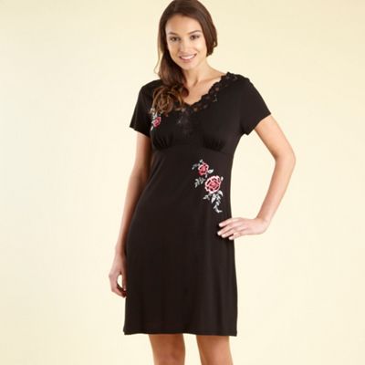 Black embroidered jersey chemise