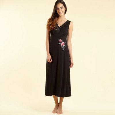 Black Embroidered Lace Trim Nightdress