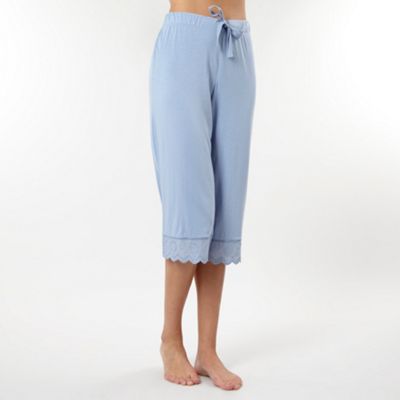 Blue broderie trim cropped pyjama bottoms