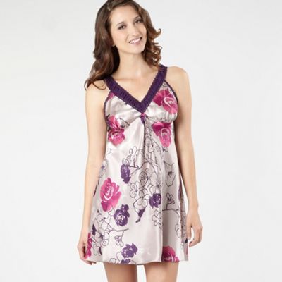 Taupe rose print satin chemise