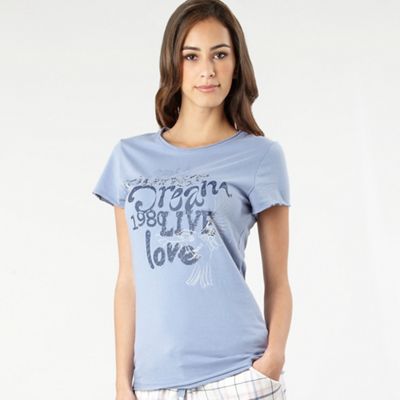 Blue slogan print pyjama top