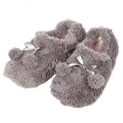 Grey fluffy pom pom slippers