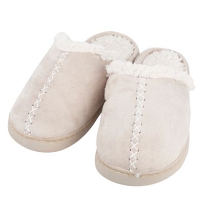 Beige cross stitch mule slippers