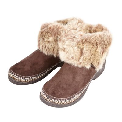 Brown faux fur cuff slipper boots