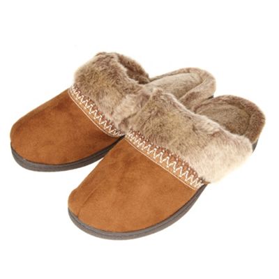 Tan closed toe mule slippers