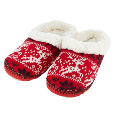 Red Christmas knitted mule slippers Thumbnail Image