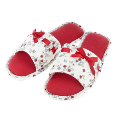 Cream fine floral print slippers Thumbnail Image