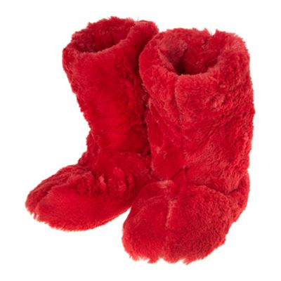 Red faux fur slipper boots