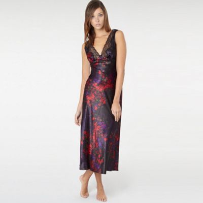 Black Printed Satin Nightdress